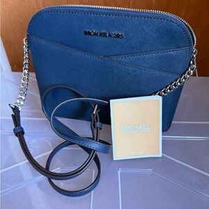 Michael Kors Navy Saffiano Crossbody Bag with Chain Strap